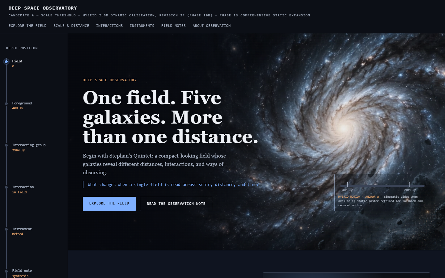 Desktop view of the Deep Space Observatory website