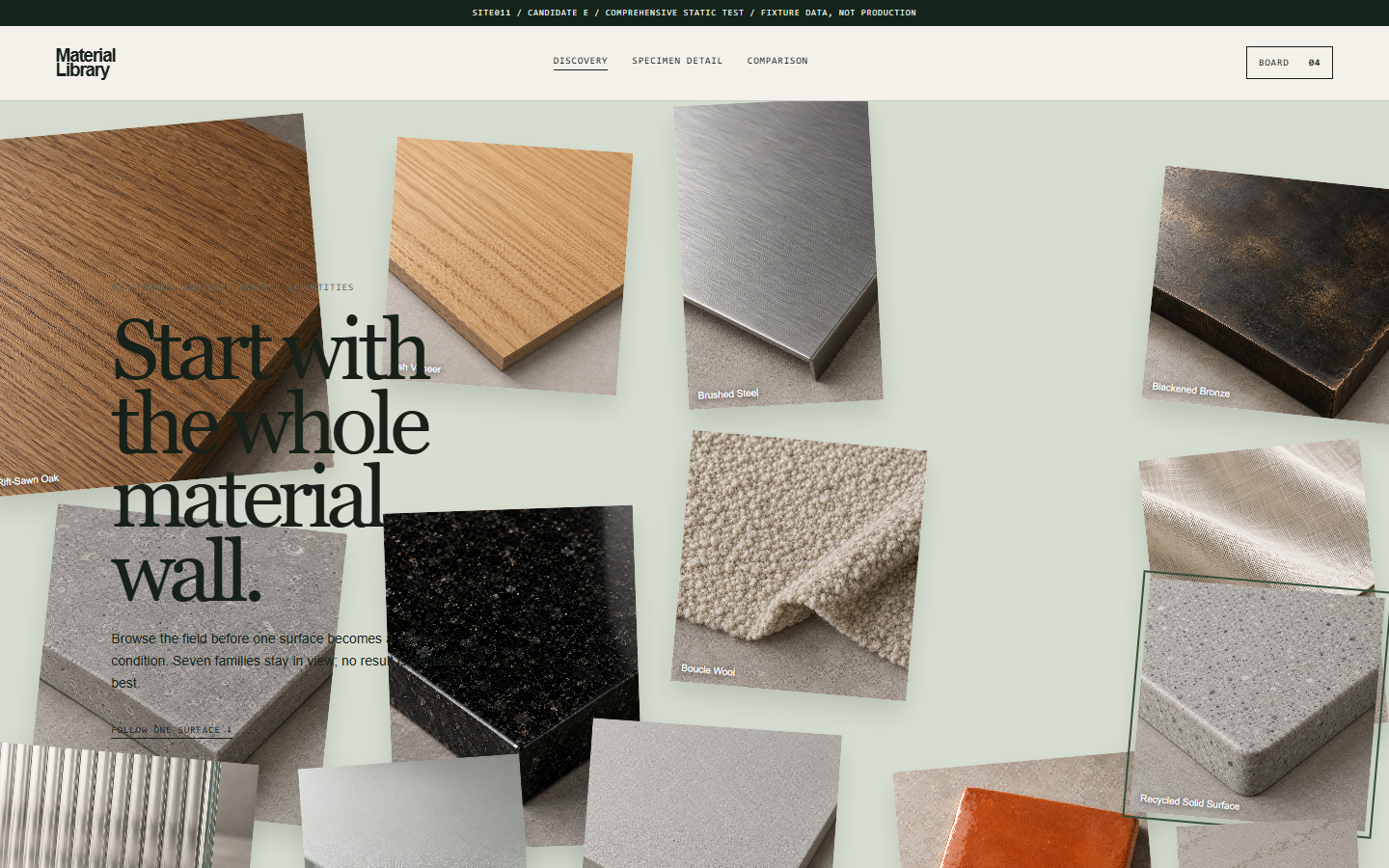 Desktop view of the Material Library website